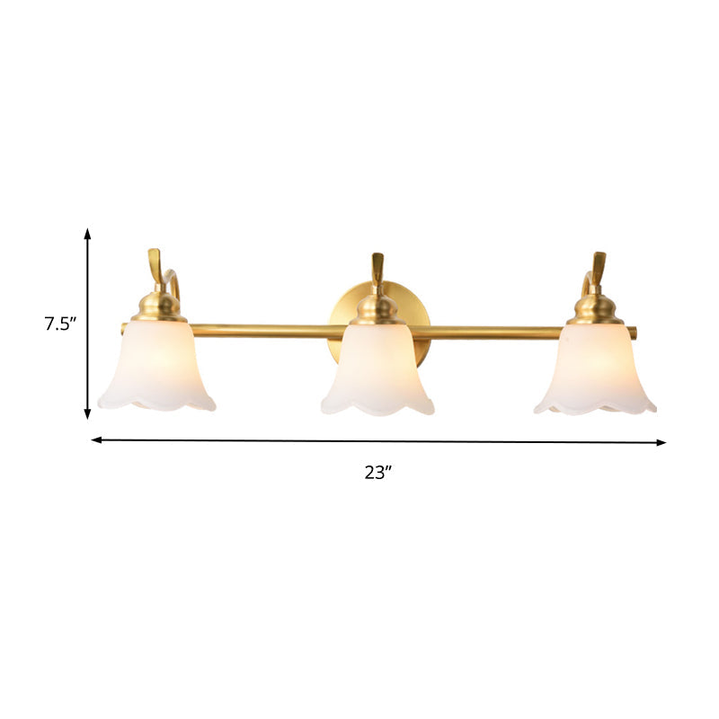 Skørter | Traditional Tapered Wall Lamp 2/3 Lights White Glass Wall Mounted Vanity Light in Gold for Bathroom