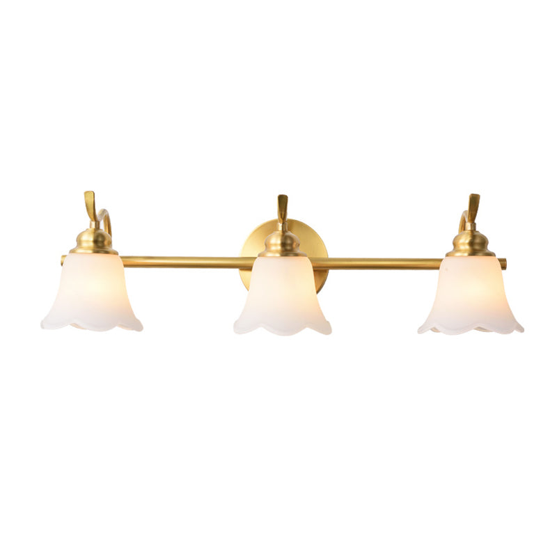 Skørter | Traditional Tapered Wall Lamp 2/3 Lights White Glass Wall Mounted Vanity Light in Gold for Bathroom