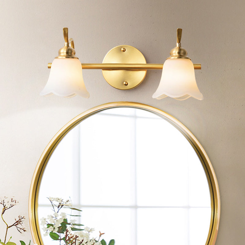 Skørter | Traditional Tapered Wall Lamp 2/3 Lights White Glass Wall Mounted Vanity Light in Gold for Bathroom