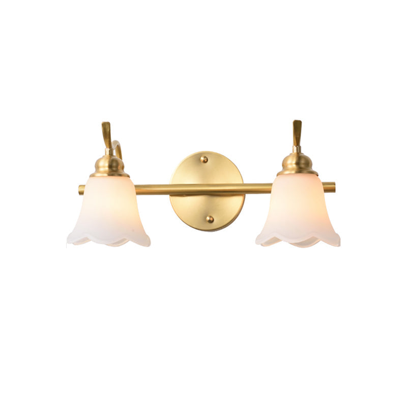Skørter | Traditional Tapered Wall Lamp 2/3 Lights White Glass Wall Mounted Vanity Light in Gold for Bathroom