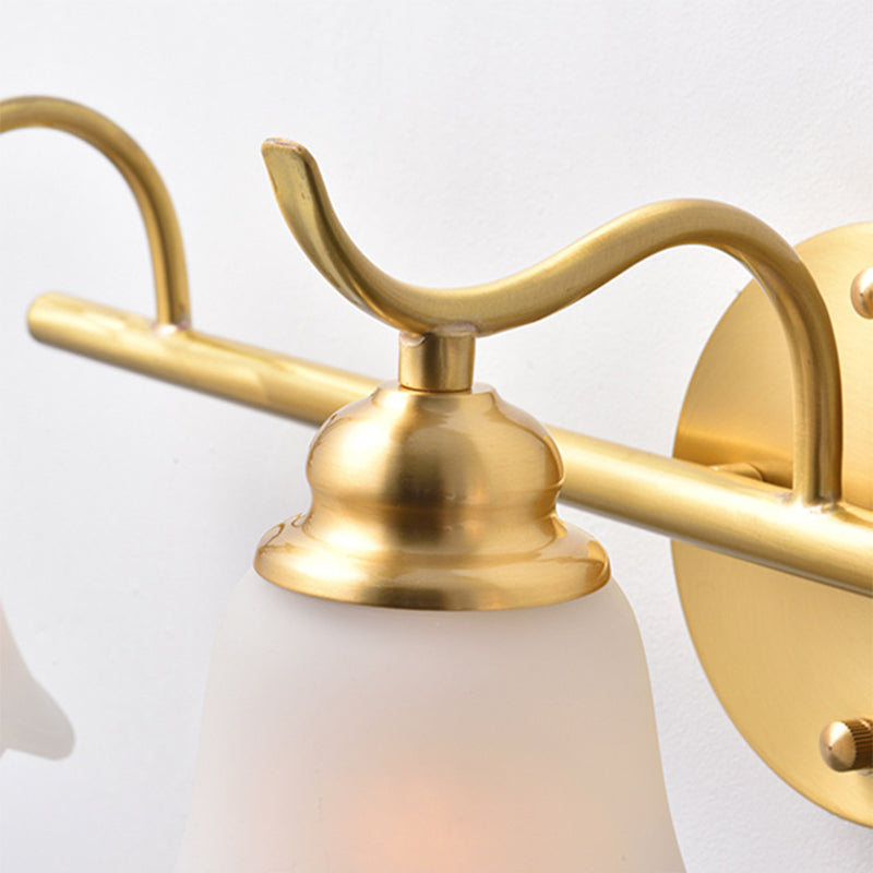 Skørter | Traditional Tapered Wall Lamp 2/3 Lights White Glass Wall Mounted Vanity Light in Gold for Bathroom