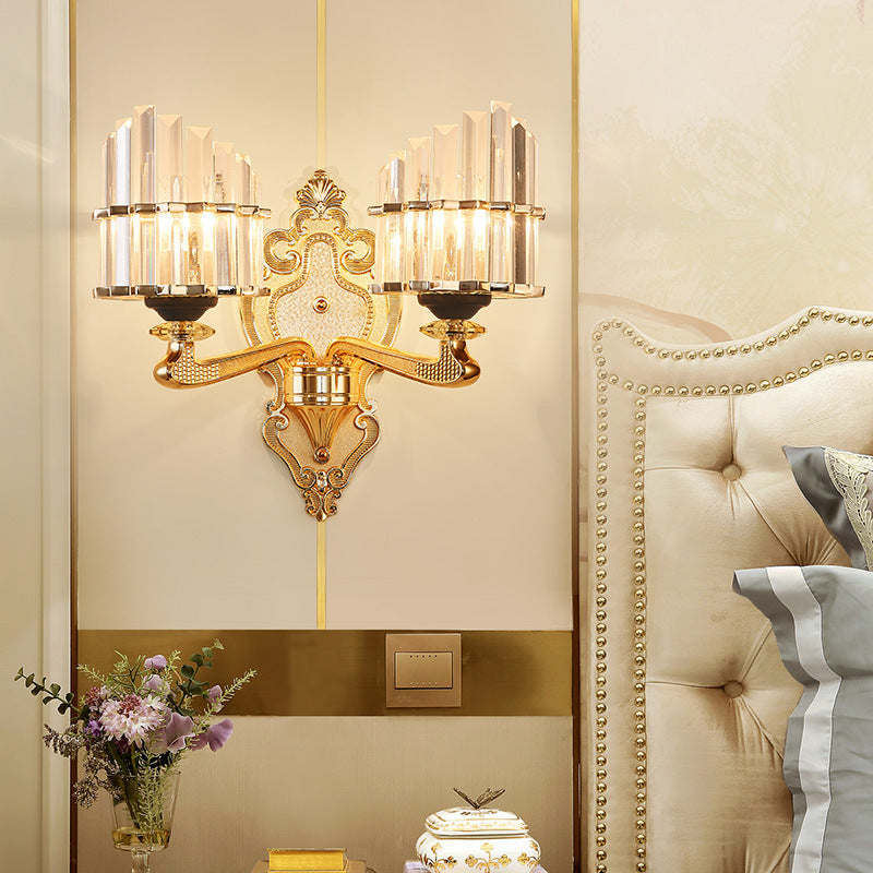 Lisslune | Clear Crystal Block Wall Light Modern Style 1/2-Light Wall Lamp with Carved Back in Brass