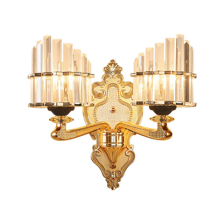 Lisslune | Clear Crystal Block Wall Light Modern Style 1/2-Light Wall Lamp with Carved Back in Brass