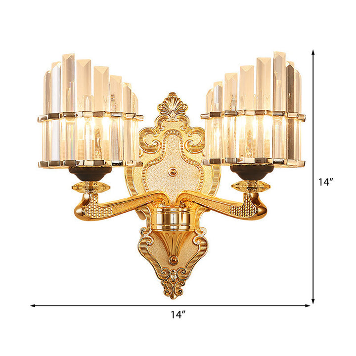 Lisslune | Clear Crystal Block Wall Light Modern Style 1/2-Light Wall Lamp with Carved Back in Brass