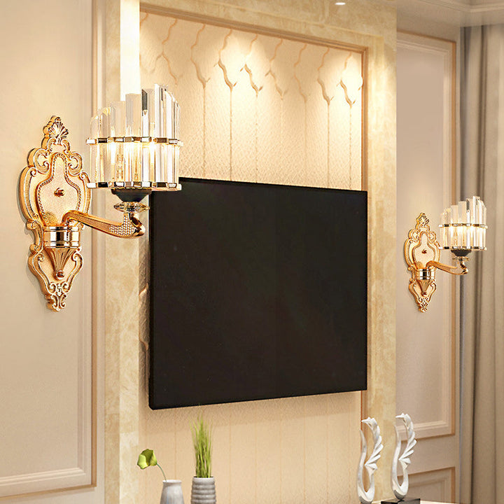 Lisslune | Clear Crystal Block Wall Light Modern Style 1/2-Light Wall Lamp with Carved Back in Brass