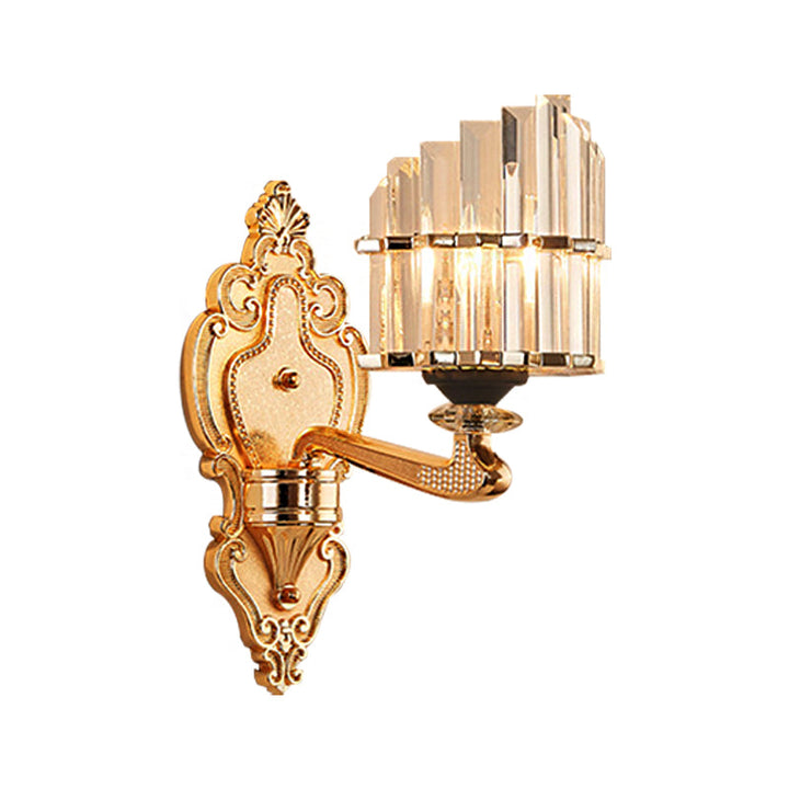 Lisslune | Clear Crystal Block Wall Light Modern Style 1/2-Light Wall Lamp with Carved Back in Brass