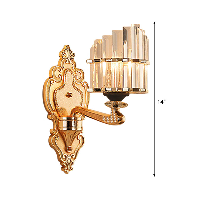 Lisslune | Clear Crystal Block Wall Light Modern Style 1/2-Light Wall Lamp with Carved Back in Brass