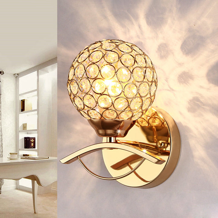 Lisslune | Global Wall Lamp Vintage Style Metal 1 Head Chrome/Gold Wall Lamp with Clear Crystal Beads Decor