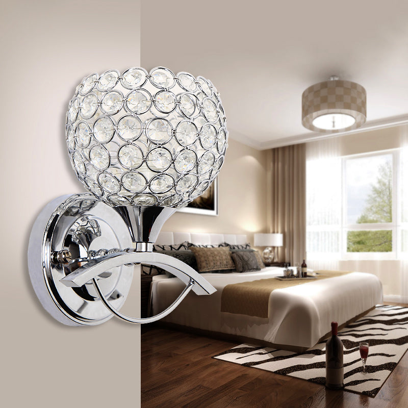 Lisslune | Global Wall Lamp Vintage Style Metal 1 Head Chrome/Gold Wall Lamp with Clear Crystal Beads Decor