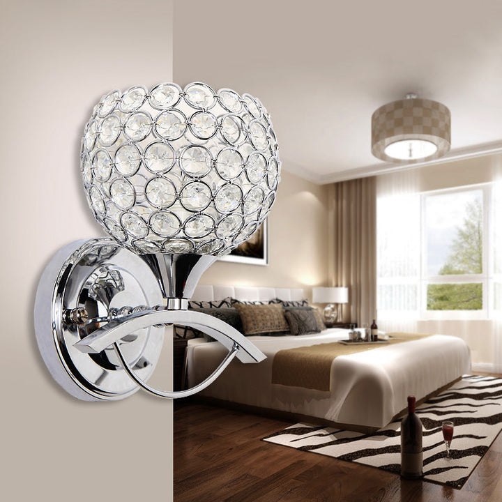 Lisslune | Global Wall Lamp Vintage Style Metal 1 Head Chrome/Gold Wall Lamp with Clear Crystal Beads Decor
