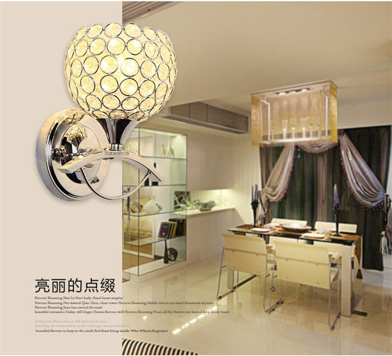 Lisslune | Global Wall Lamp Vintage Style Metal 1 Head Chrome/Gold Wall Lamp with Clear Crystal Beads Decor