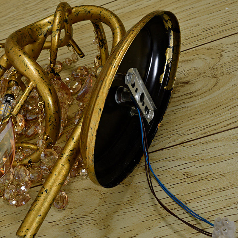 Lisslune | Branching Wall-Mounted Lighting Vintage Metal 1 Bulb Brass Finish Wall Light with Amber Crystal Bead Accent