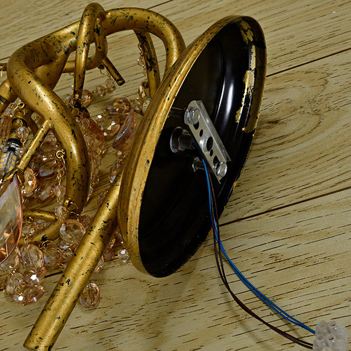 Lisslune | Branching Wall-Mounted Lighting Vintage Metal 1 Bulb Brass Finish Wall Light with Amber Crystal Bead Accent