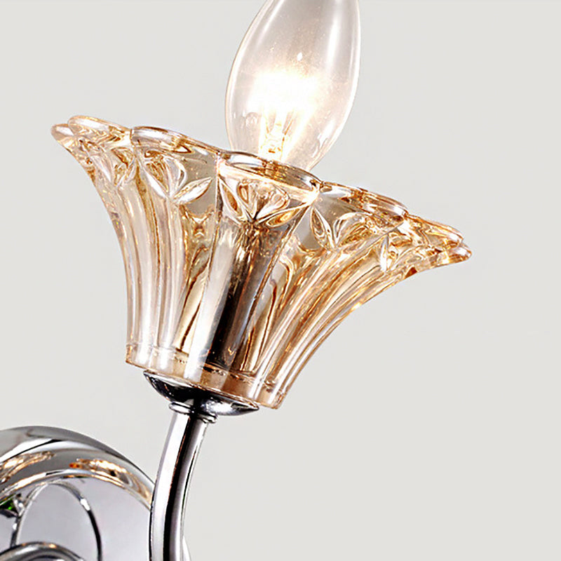 Lisslune | Bell Amber Glass Wall Light Vintage Stylish 2 Light Chrome Wall Lamp with Green Drop Crystal Decor
