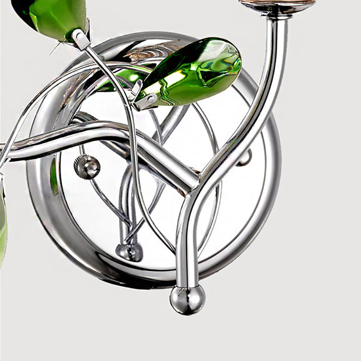 Lisslune | Bell Amber Glass Wall Light Vintage Stylish 2 Light Chrome Wall Lamp with Green Drop Crystal Decor