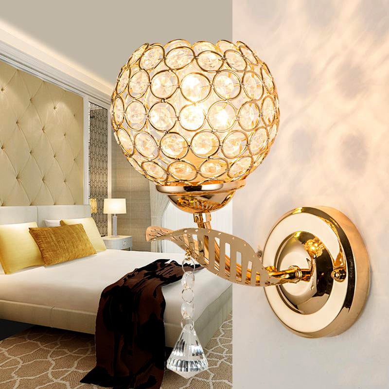 Lisslune | 1 Bulb Corridor Wall Mounted Lighting Vintage Style Gold Wall Lamp with Global Clear Crystal Shade
