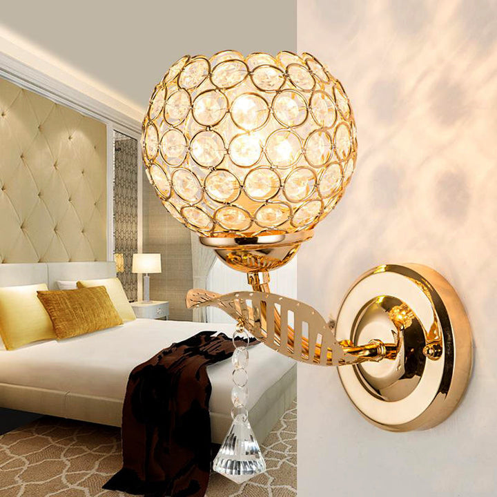 Lisslune | 1 Bulb Corridor Wall Mounted Lighting Vintage Style Gold Wall Lamp with Global Clear Crystal Shade