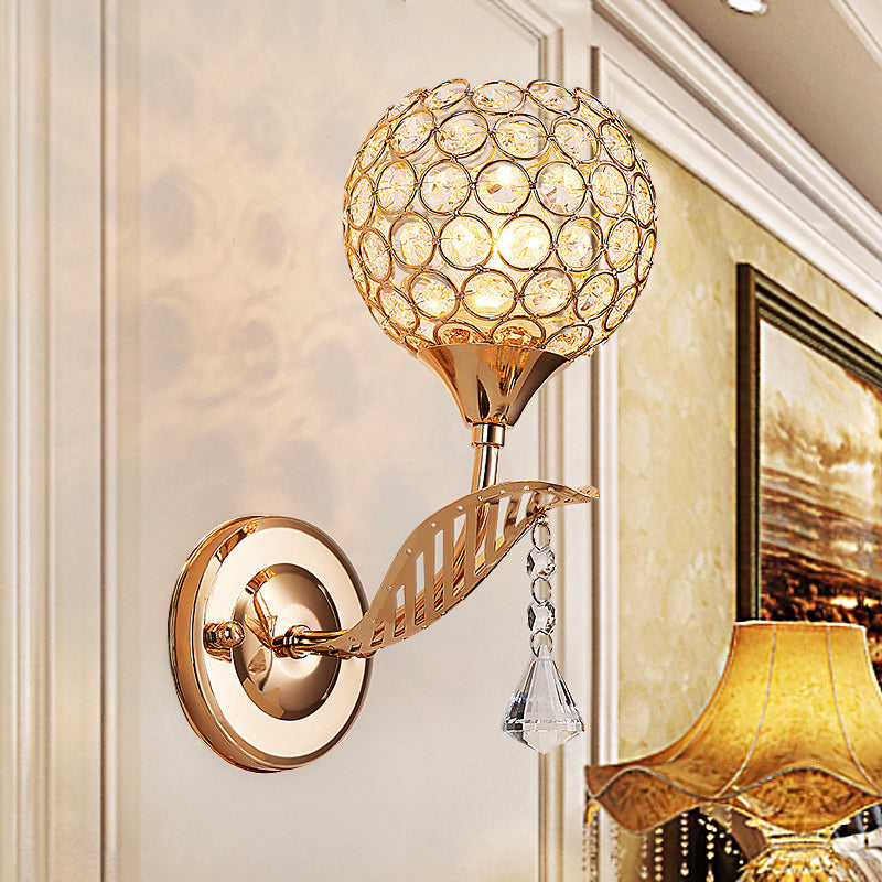 Lisslune | 1 Bulb Corridor Wall Mounted Lighting Vintage Style Gold Wall Lamp with Global Clear Crystal Shade