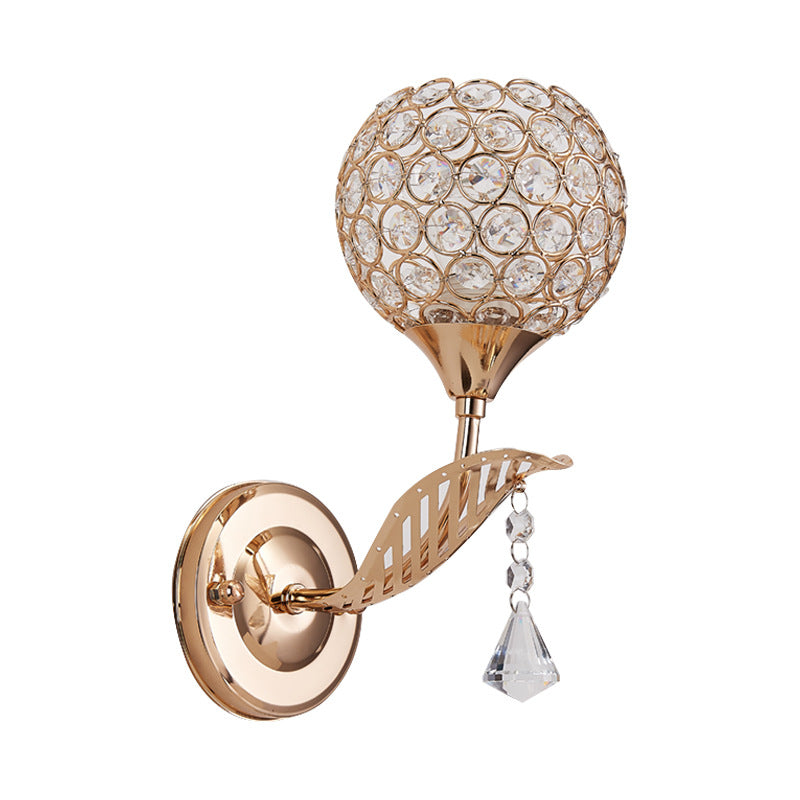Lisslune | 1 Bulb Corridor Wall Mounted Lighting Vintage Style Gold Wall Lamp with Global Clear Crystal Shade