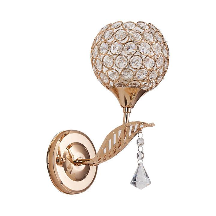 Lisslune | 1 Bulb Corridor Wall Mounted Lighting Vintage Style Gold Wall Lamp with Global Clear Crystal Shade