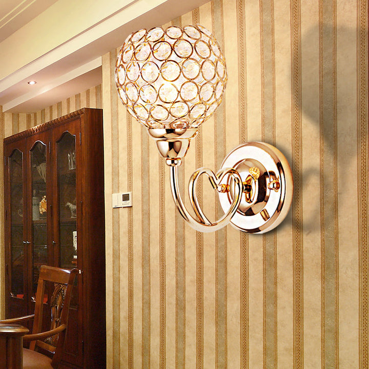 Lisslune | Globe Clear Crystal Wall Light Modern 1 Head Gold Finish Wall Lamp with Metal Heart Shaped Arm