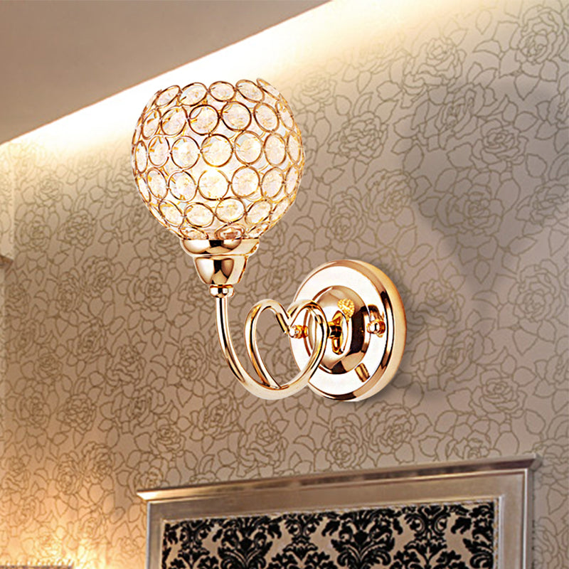Lisslune | Globe Clear Crystal Wall Light Modern 1 Head Gold Finish Wall Lamp with Metal Heart Shaped Arm