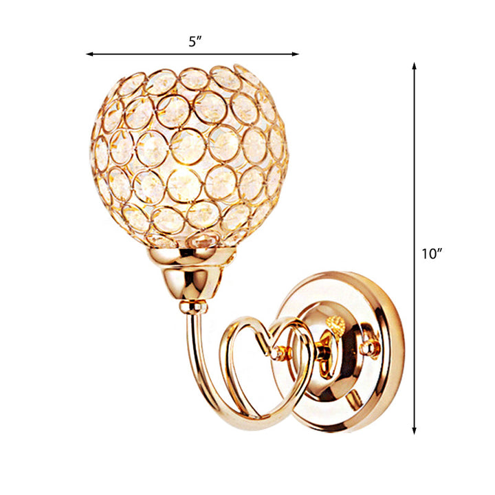 Lisslune | Globe Clear Crystal Wall Light Modern 1 Head Gold Finish Wall Lamp with Metal Heart Shaped Arm