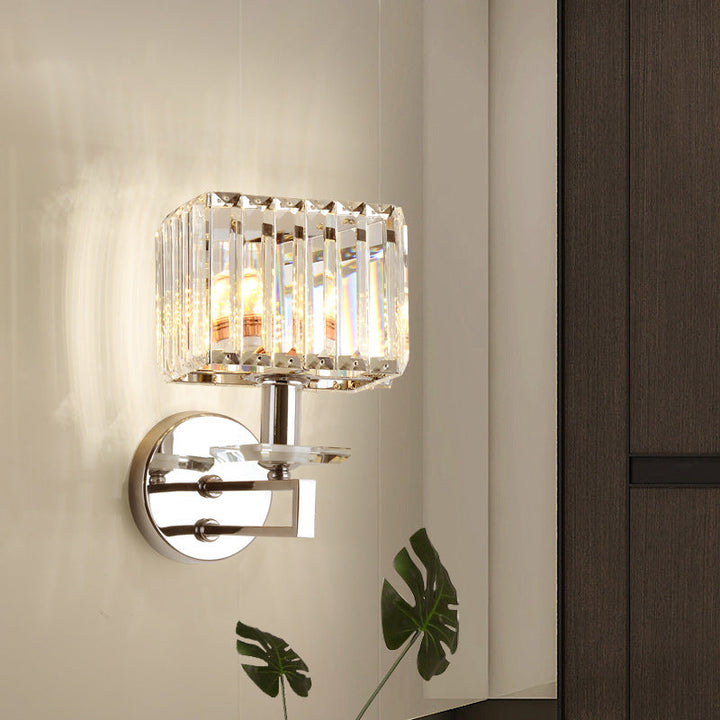 Lisslune | Cubic Wall Lamp Contemporary Metal 1 Light Chrome-Finish Wall Lamp with Clear Crystal Block