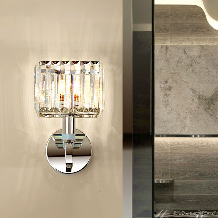 Lisslune | Cubic Wall Lamp Contemporary Metal 1 Light Chrome-Finish Wall Lamp with Clear Crystal Block