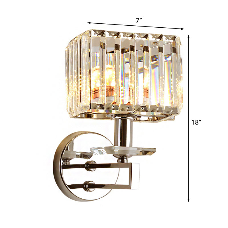Lisslune | Cubic Wall Lamp Contemporary Metal 1 Light Chrome-Finish Wall Lamp with Clear Crystal Block