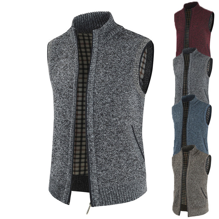 Men's stylish knit vest with stand-up collar and full-length zipper Lisslune
