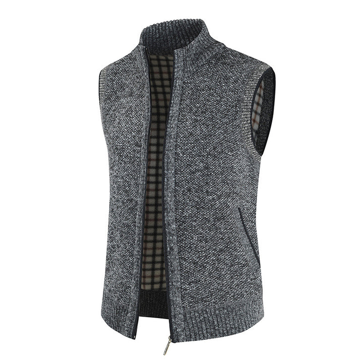 Men's stylish knit vest with stand-up collar and full-length zipper Lisslune