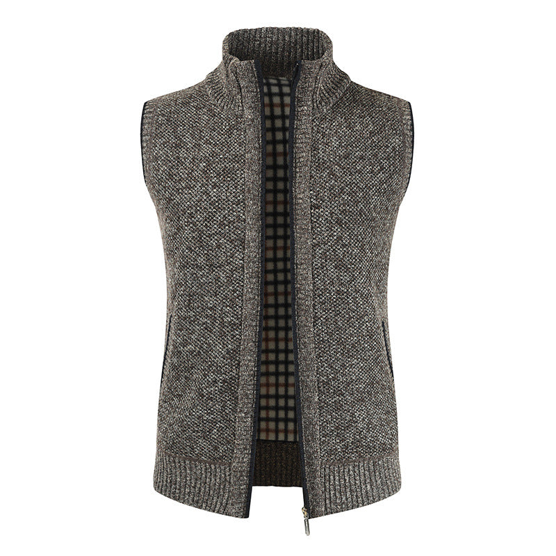 Men's stylish knit vest with stand-up collar and full-length zipper Lisslune