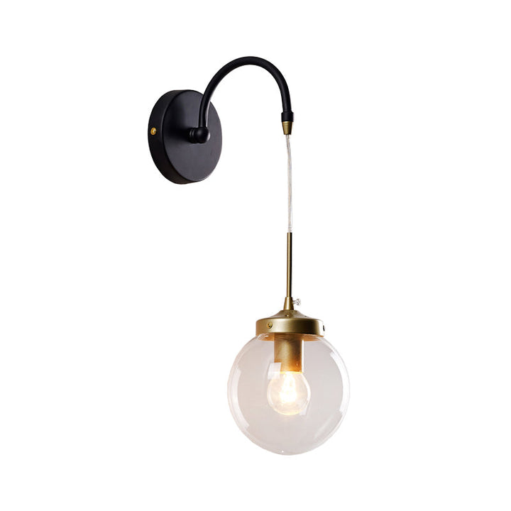Skørter | 1-Light Clear Glass Wall Sconce Traditional Black Globe Shade Dining Room Sconce Light with Curved Arm