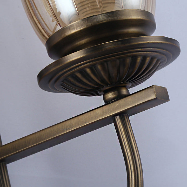 Skørter | 1/2-Light Clear Glass Wall Lamp Antique Brass Clock Shade Living Room Sconces Light with Arch Arm