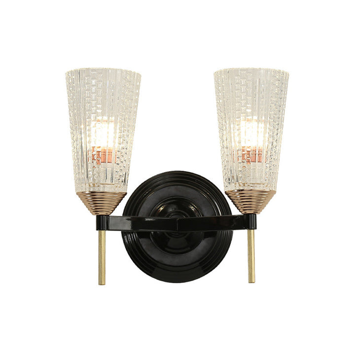 Skørter | 1/2-Light Wall Lamp Traditional Conical Clear Textured Glass Wall Lamp in Black for Hall