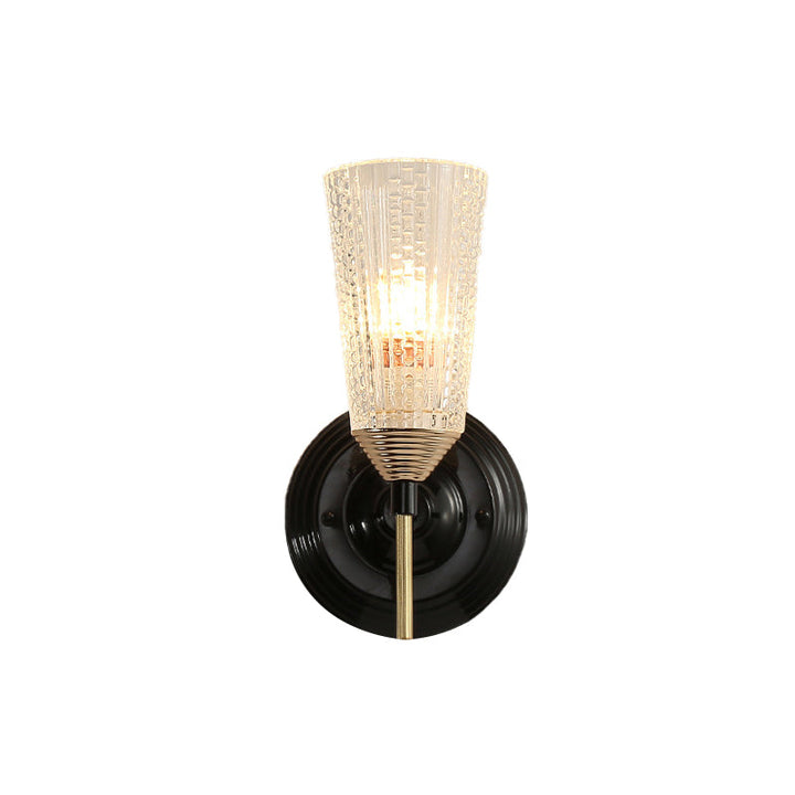 Skørter | 1/2-Light Wall Lamp Traditional Conical Clear Textured Glass Wall Lamp in Black for Hall