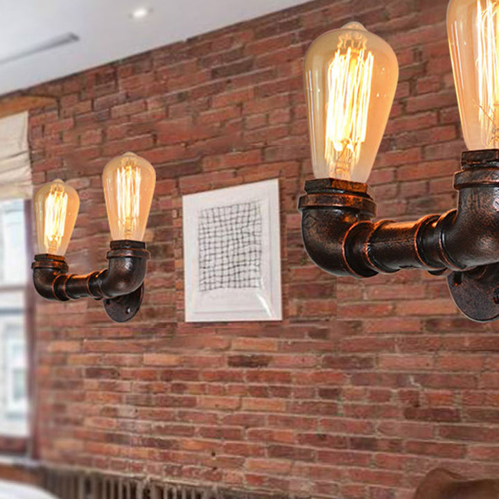 Skørter | Metallic U-shaped pipe wall lighting antique style 2 heads bar wall mounted light in rust