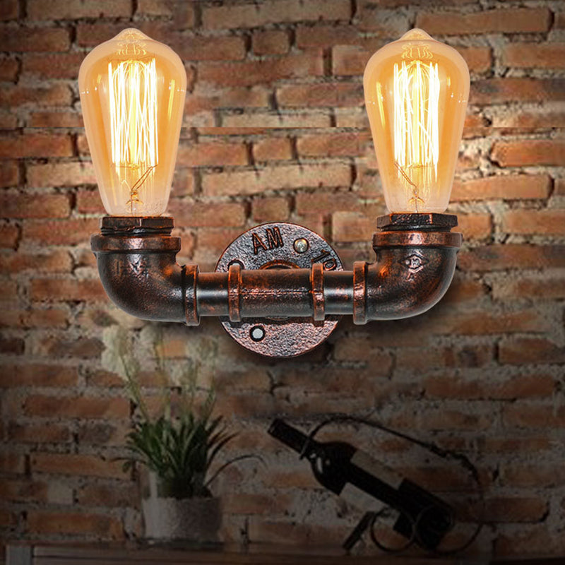 Skørter | Metallic U-shaped pipe wall lighting antique style 2 heads bar wall mounted light in rust