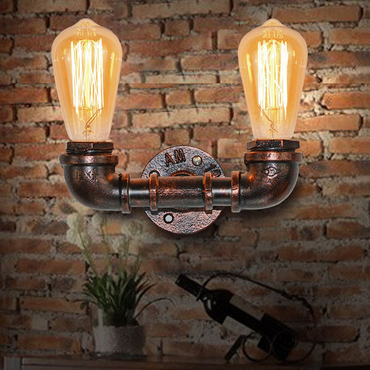 Skørter | Metallic U-shaped pipe wall lighting antique style 2 heads bar wall mounted light in rust