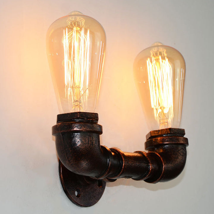 Skørter | Metallic U-shaped pipe wall lighting antique style 2 heads bar wall mounted light in rust