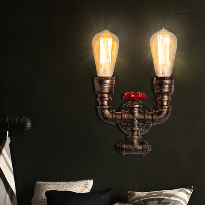 Lisslune | Iron Water Pipe Wall Lamp Rustic Style Restaurant Wall Lighting Fixture in Bronze