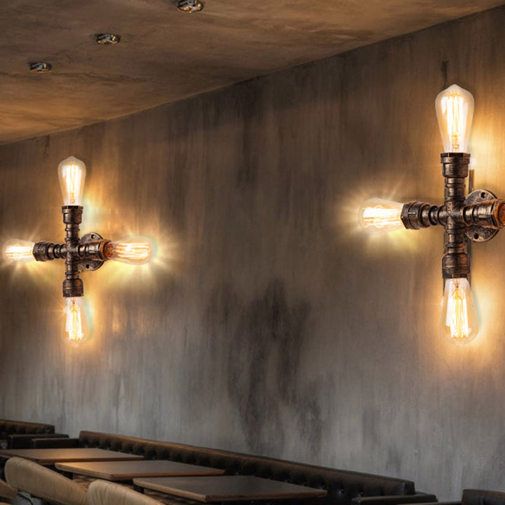 Lisslune | Iron Water Pipe Wall Lamp Rustic Style Restaurant Wall Lighting Fixture in Bronze