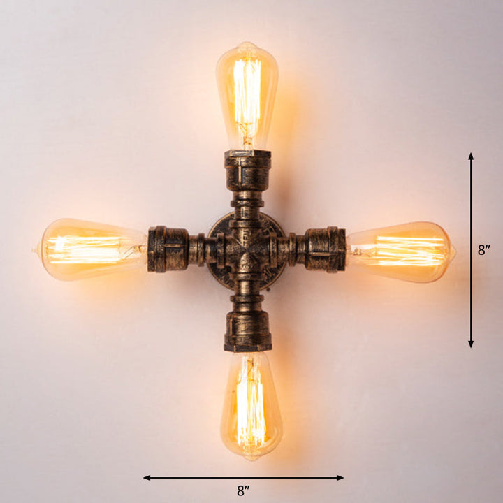 Lisslune | Iron Water Pipe Wall Lamp Rustic Style Restaurant Wall Lighting Fixture in Bronze