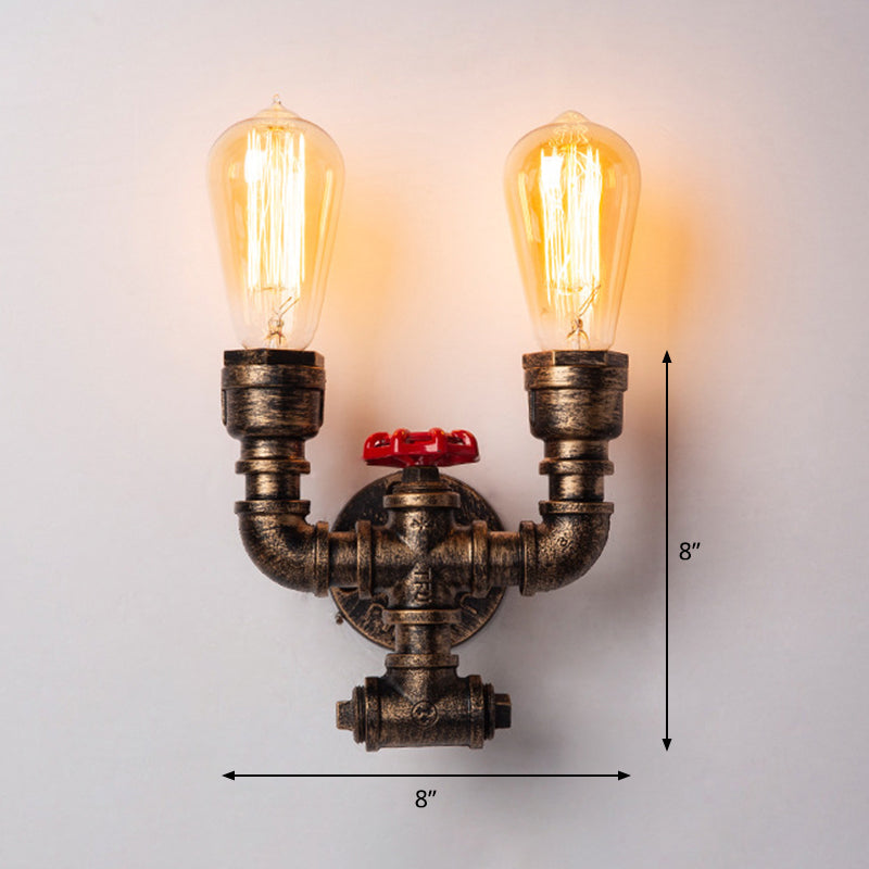 Lisslune | Iron Water Pipe Wall Lamp Rustic Style Restaurant Wall Lighting Fixture in Bronze
