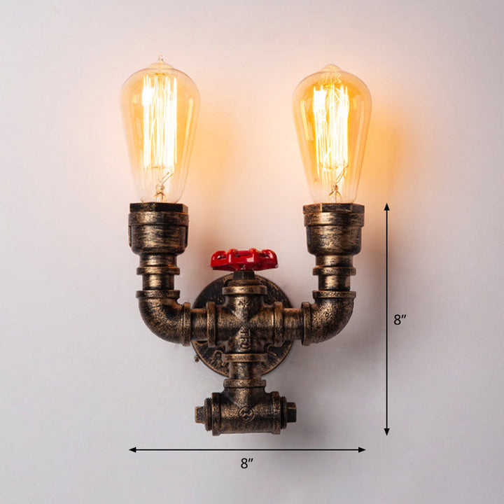 Lisslune | Iron Water Pipe Wall Lamp Rustic Style Restaurant Wall Lighting Fixture in Bronze