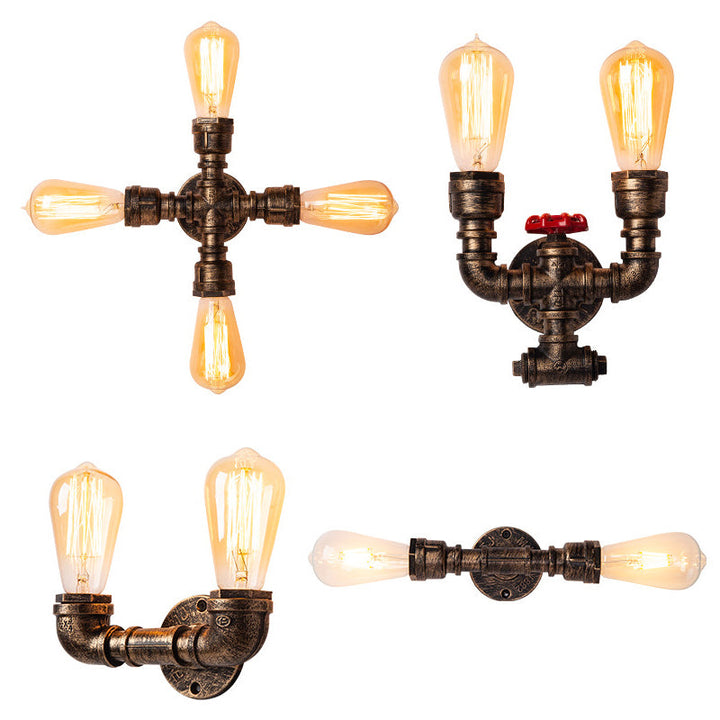 Lisslune | Iron Water Pipe Wall Lamp Rustic Style Restaurant Wall Lighting Fixture in Bronze