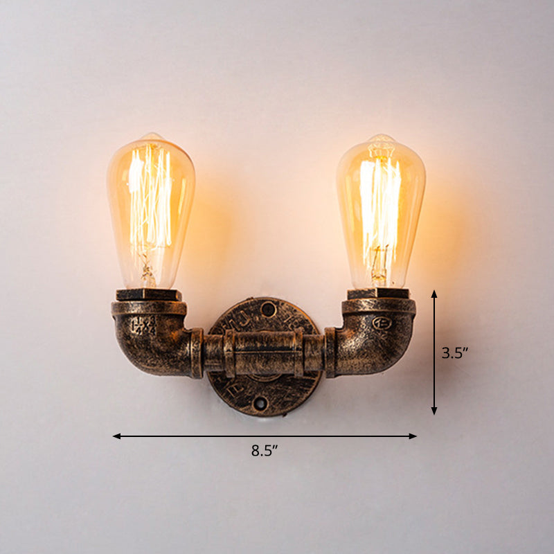 Lisslune | Iron Water Pipe Wall Lamp Rustic Style Restaurant Wall Lighting Fixture in Bronze