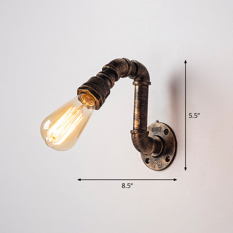 Lisslune | Iron Water Pipe Wall Lamp Rustic Style Restaurant Wall Lighting Fixture in Bronze