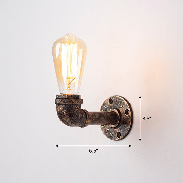 Lisslune | Iron Water Pipe Wall Lamp Rustic Style Restaurant Wall Lighting Fixture in Bronze